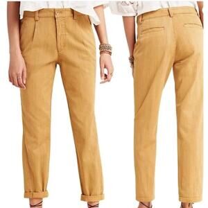 Anthropologie Womens 29 Honey Tan Scout Slim Pleated Straight Leg Ankle Pants